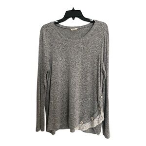 Maison Jules Heather Gray & White Top w/ Lace & Side Button Detail Size Large